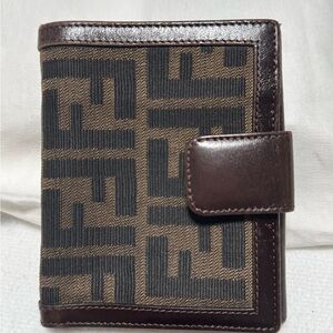 Fendi Brown and Black Monogram Card Holder with Snap Strap